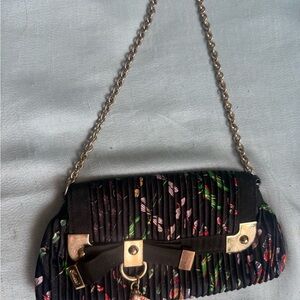 Gucci Black Floral Pleated Chain-Handle Evening Clutch